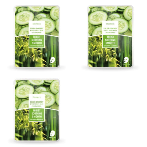 Deoproce Color Synergy Effect Sheet Mask Yellow Green Cucumber and Bamboo 20g*15ea