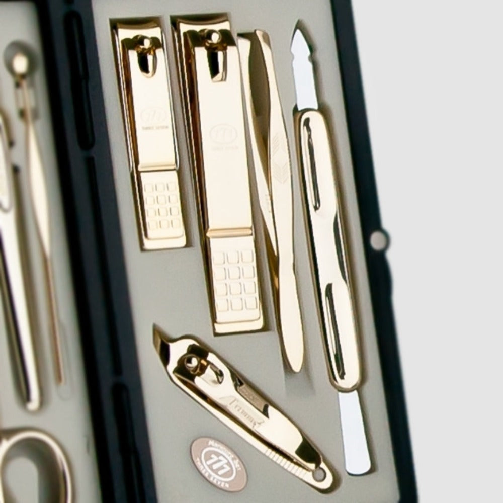 777 Three Seven Gold Nail Clippers 10 Pieces Beauty Set TS-2100G Made in Korea