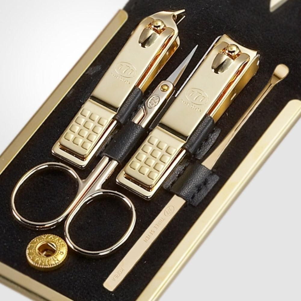 777 Three Seven Gold Nail Clippers 8 Pieces Beauty Set TS-920G Made in Korea