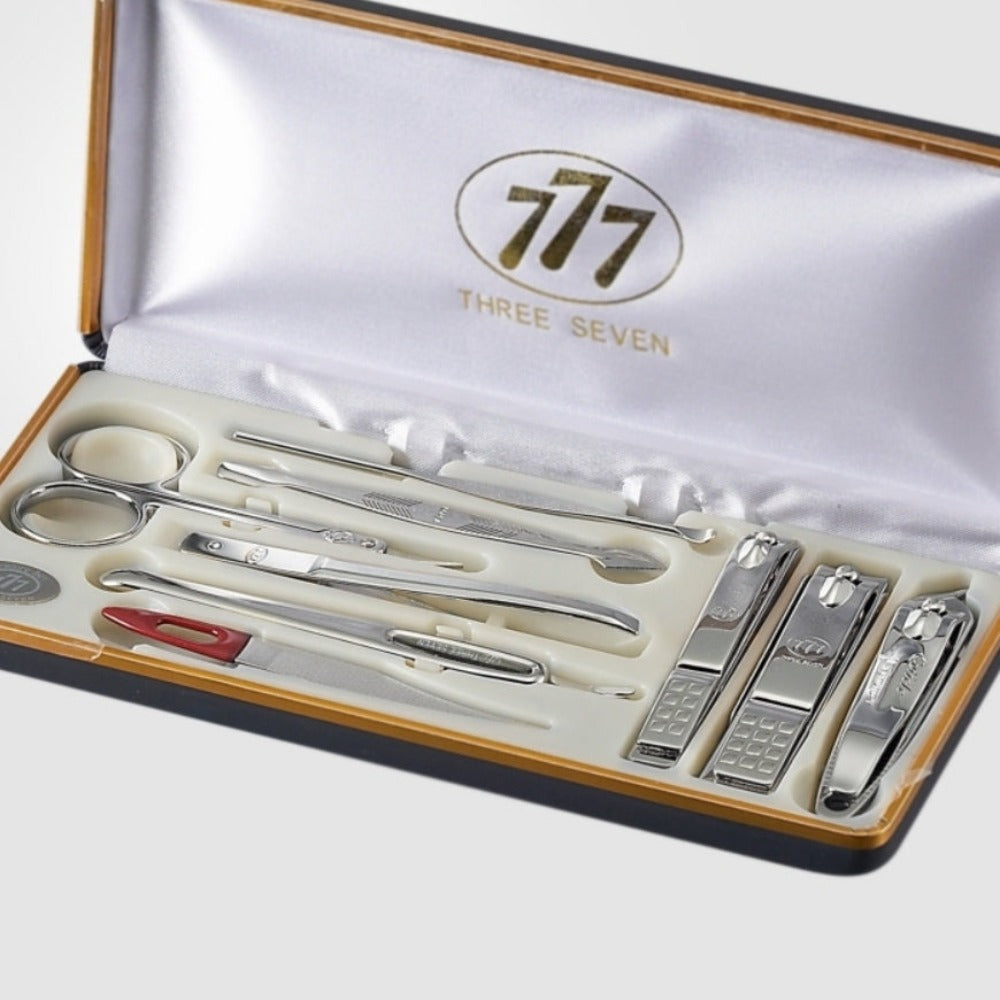 777 Three Seven Silver Nail Clippers 9 Pieces Beauty Set TS-636XC Made in Korea